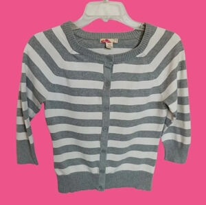 Forever 21 womens striped V-neck cardigan grey/wht size Medium